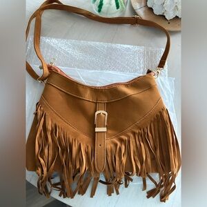 Fringed Tan Shoulder Bag New